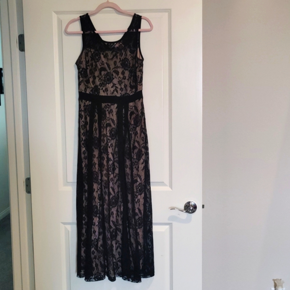 Black Lace with Tan underdress Dress